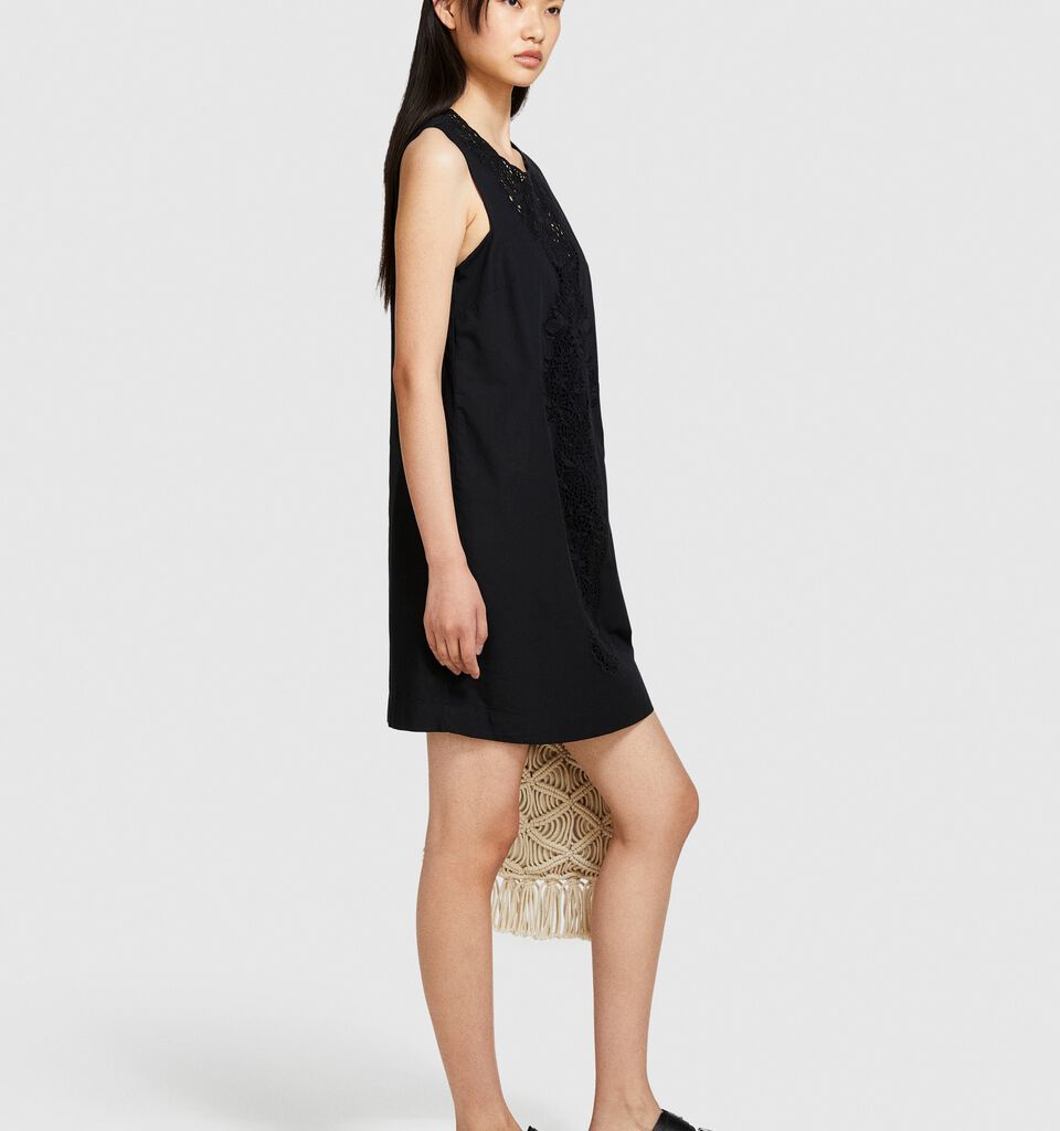 Sleeveless dress with crochet - women's short dresses - Black | Sisley image number 2